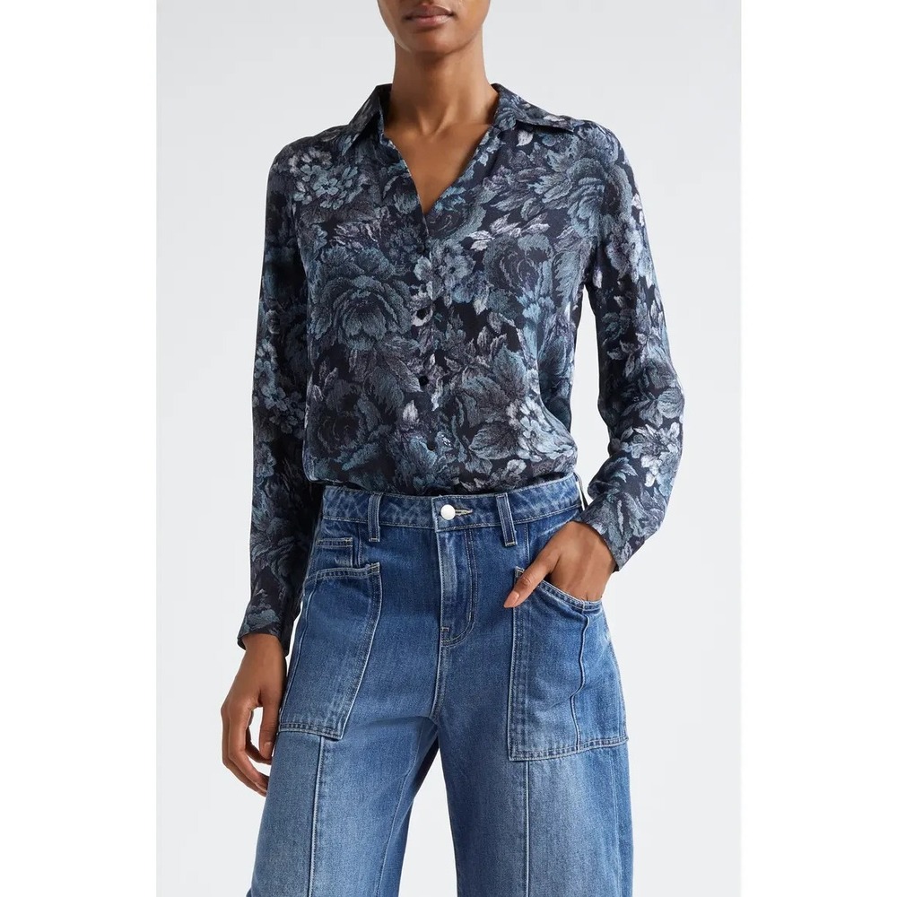 L'Agence 100% Silk Nina Floral Print Button-Up Shirt Womens Medium